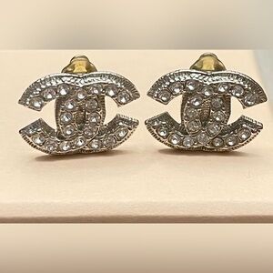 CHANEL Rhinestone Clip On Earrings